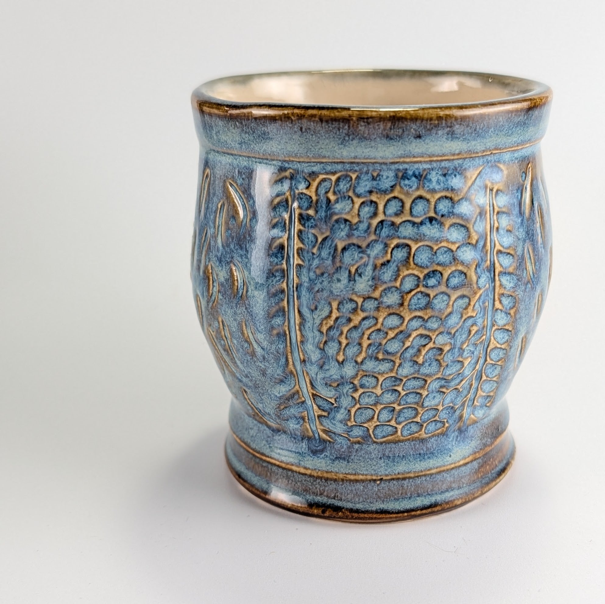“Blue Orchard” Carved Botanical Mug