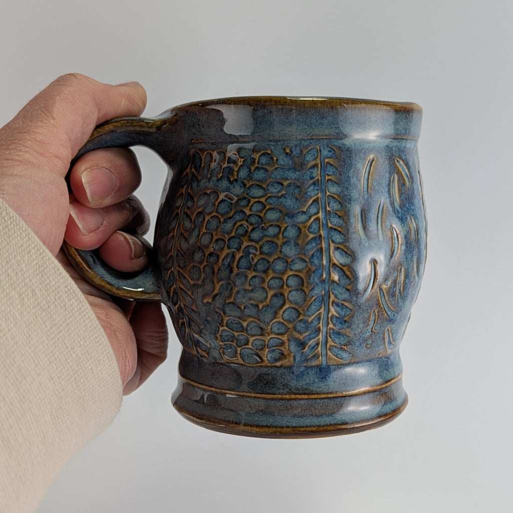 “Blue Orchard” Carved Botanical Mug