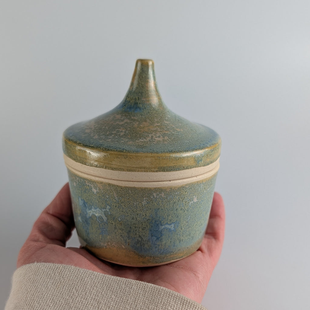 “Tidepool Keepsake Jar” — Crystalline Lidded Vessel