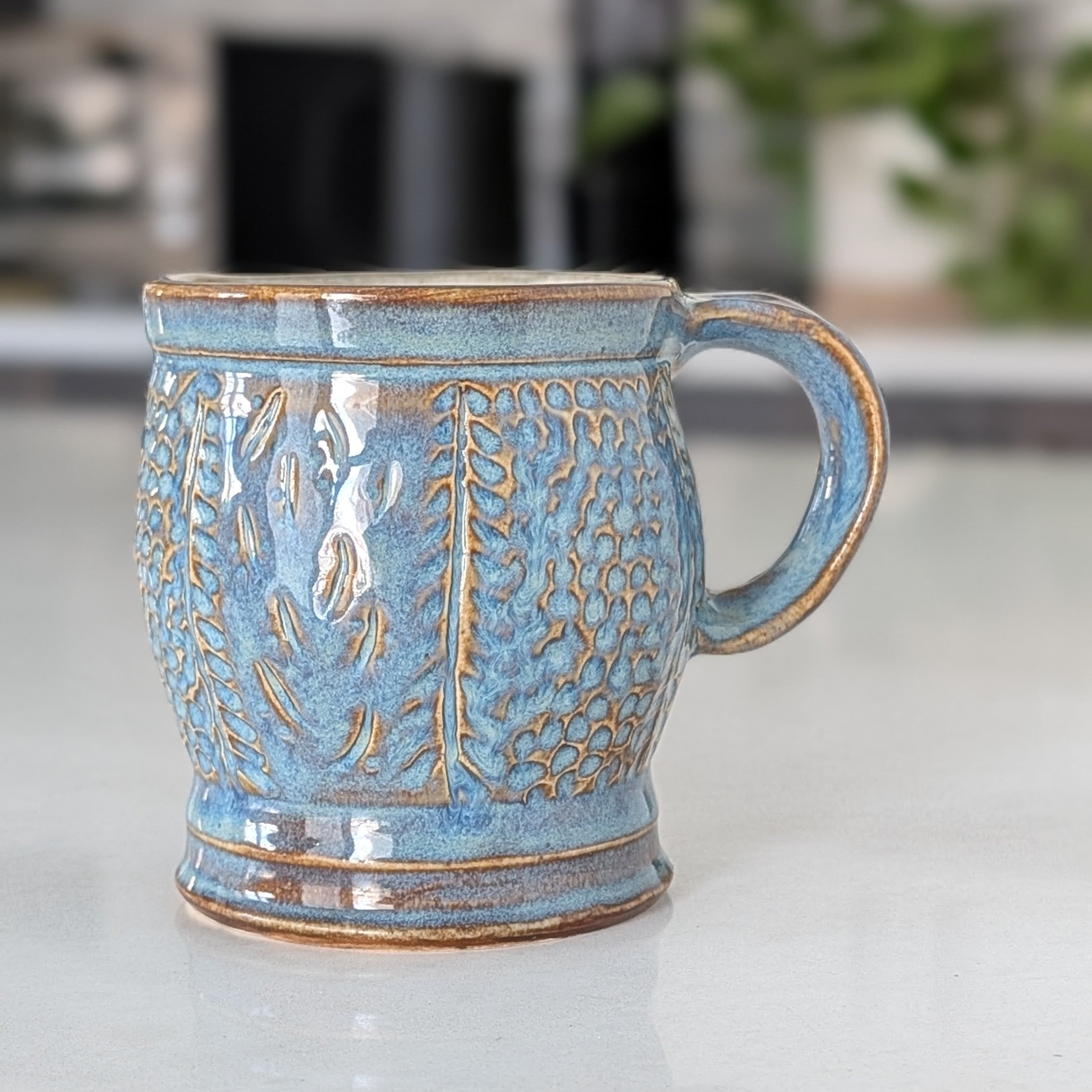 “Blue Orchard” Carved Botanical Mug